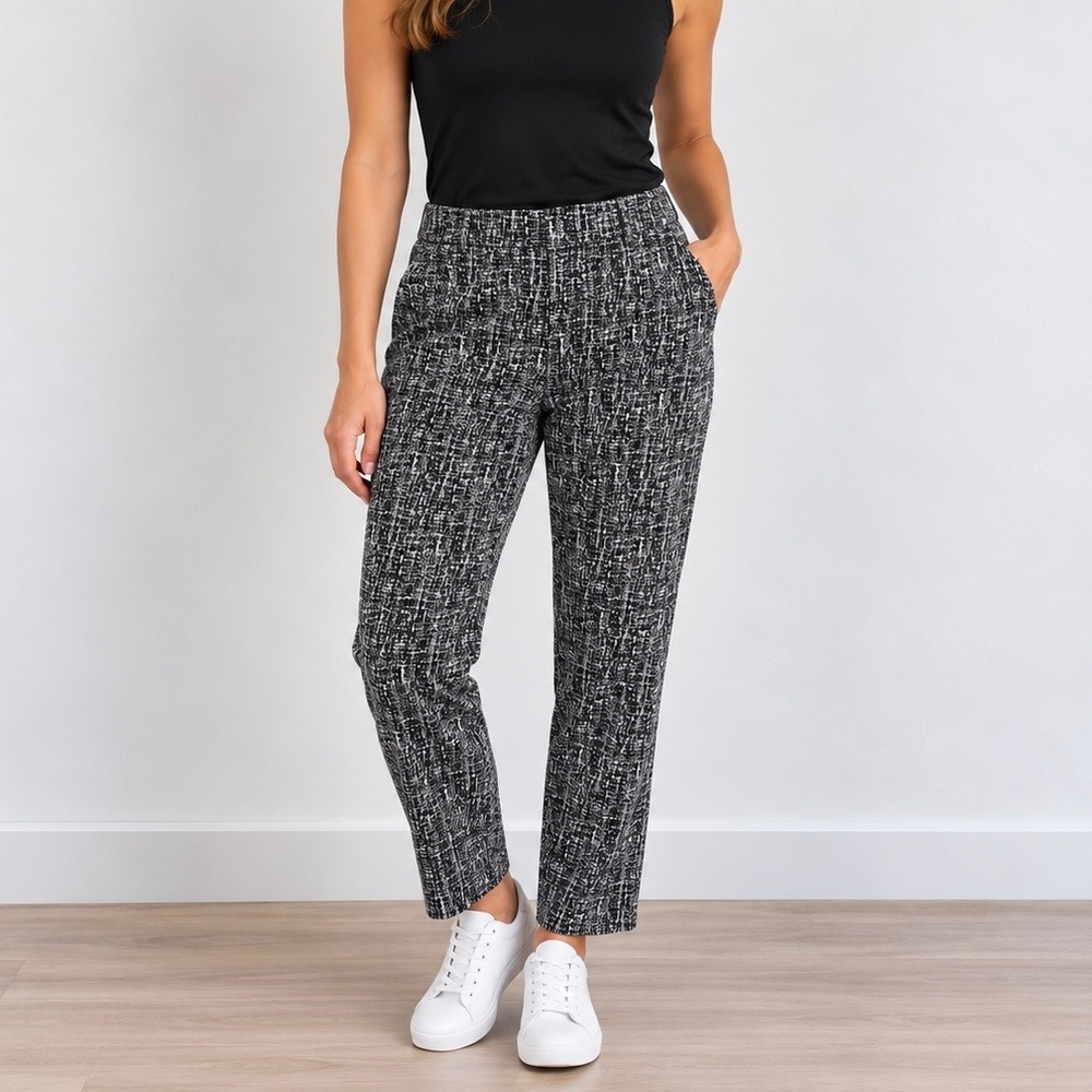 Jules & Leopold Black White Crosshatch Pull On Stretch Pants Large CH23144F
